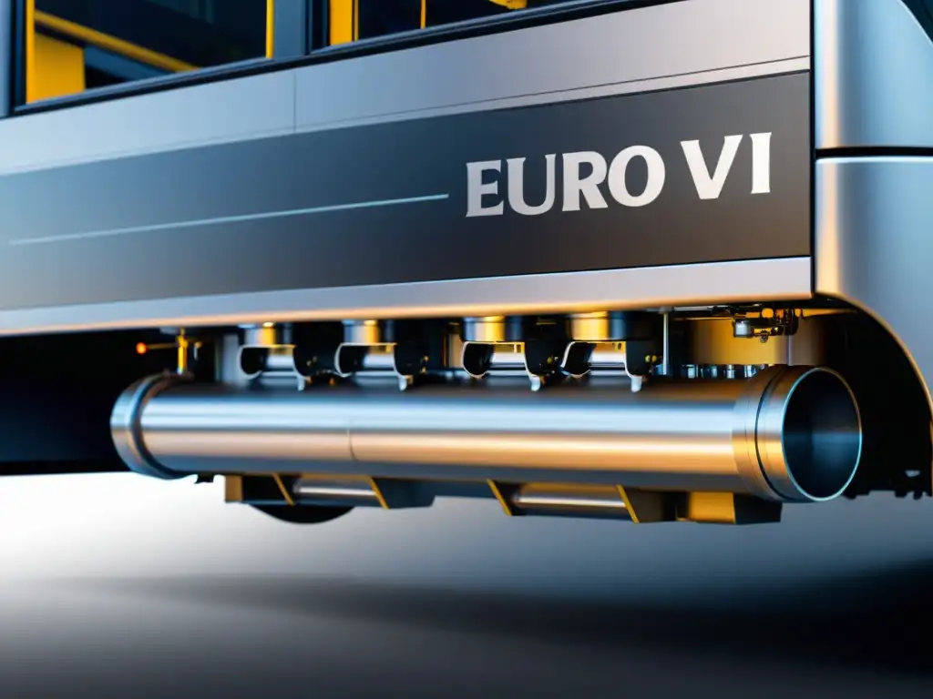 Detalle de motor EURO VI en autobús moderno, resaltando tecnología avanzada y reducción de emisiones