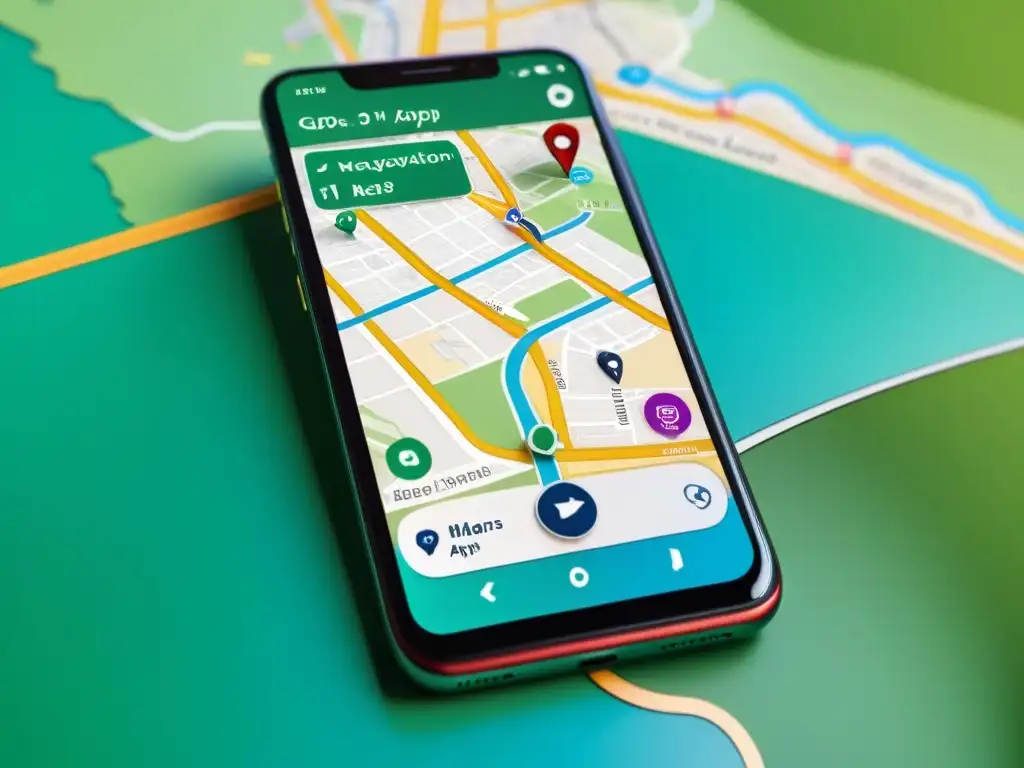Detalle de pantalla de smartphone con apps de navegación más usadas, mostrando interfaces vibrantes y diversas funcionalidades en varios idiomas