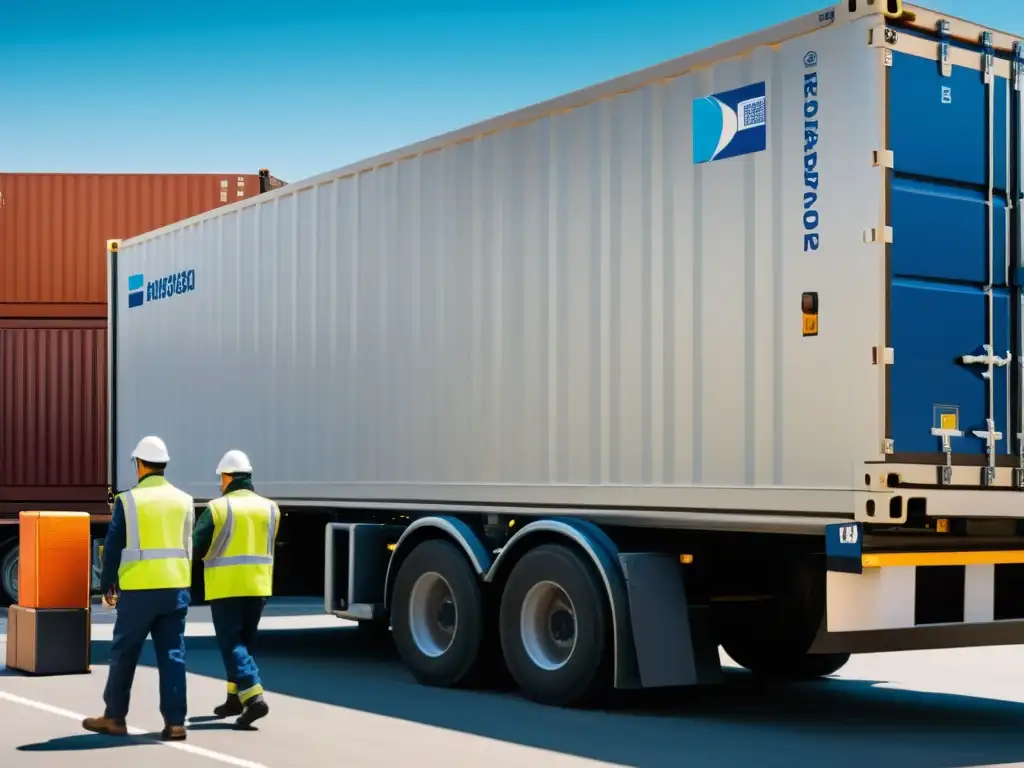 Transporte de carga refrigerada: precisión y tecnología Detalle de tecnologías de monitoreo en transporte de cargas refrigeradas, con trabajadores y avanzado equipo industrial