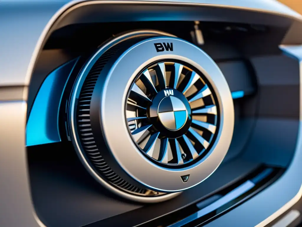 Detalle ultradetallado del motor eléctrico del BMW iX SUV sostenible, resaltando su tecnología de vanguardia y su innovación ecológica