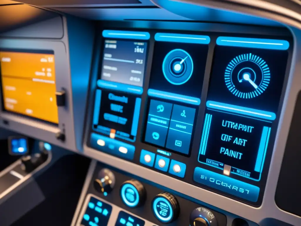 Detalles futuristas: panel de control de cabina de pilotos modernos con tecnología avanzada y diseño elegante