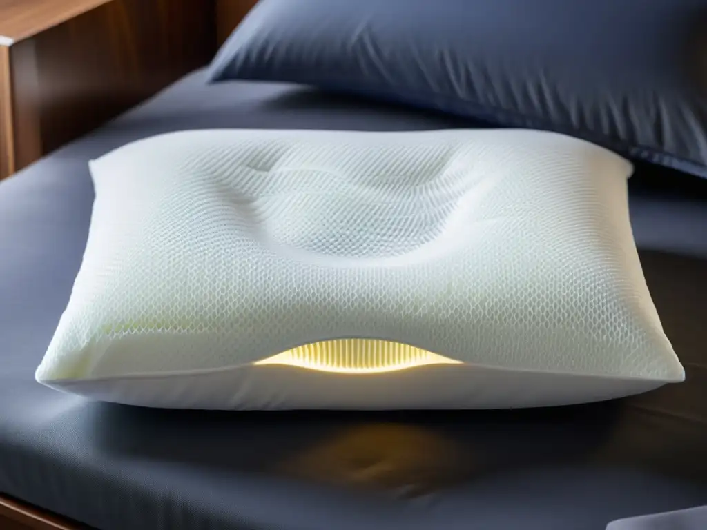 Detalles microscópicos de una almohada de espuma viscoelástica con tecnologías para dormir, resaltando su soporte y comodidad para un sueño reparador