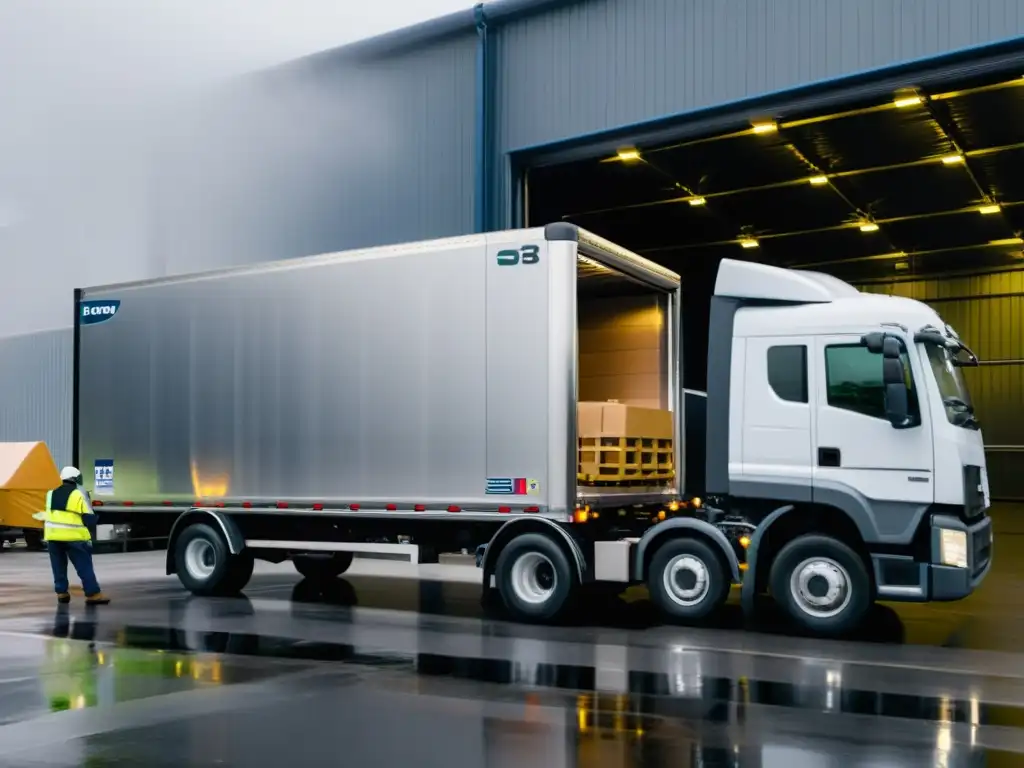 Transporte Refrigerado: Profesionalismo en Acción Un día de trabajo en la industria del transporte refrigerado, donde los trabajadores cuidadosamente cargan y descargan cajas de productos perecederos