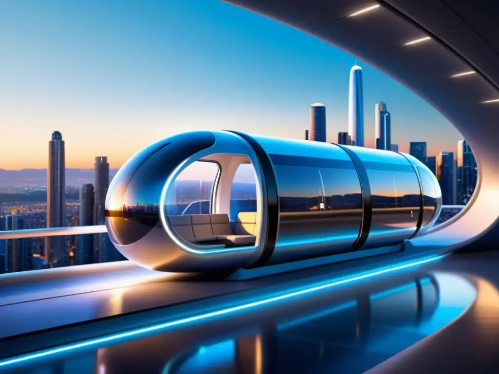 Diseño innovador de cápsulas Hyperloop en futurista transporte de alta tecnología