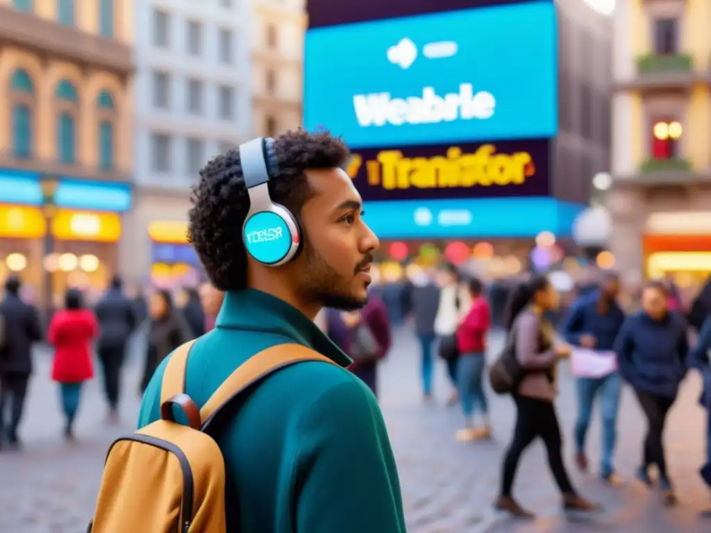 Un dispositivo wearable para traducción instantánea rompe barreras lingüísticas en una plaza multicultural