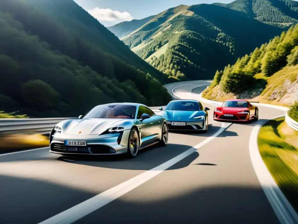 Duelo de lujo eléctrico entre Porsche Taycan y Audi e-tron GT en carretera montañosa