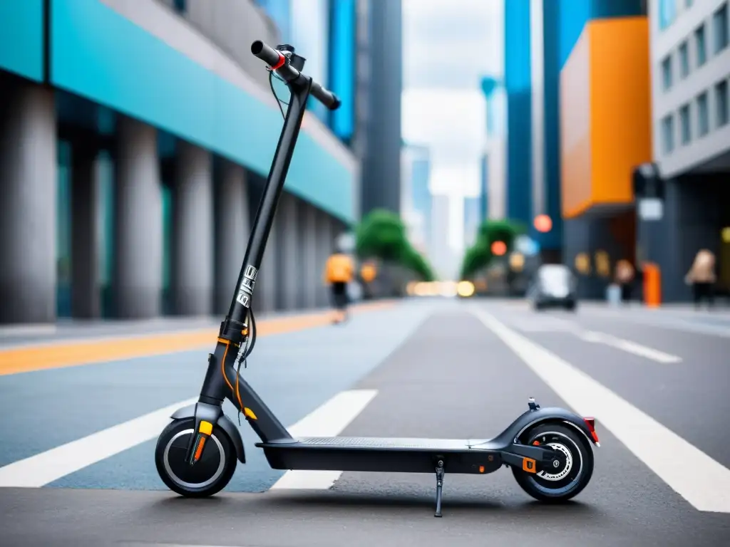 Scooter eléctrico plegable para movilidad urbana en la bulliciosa ciudad moderna