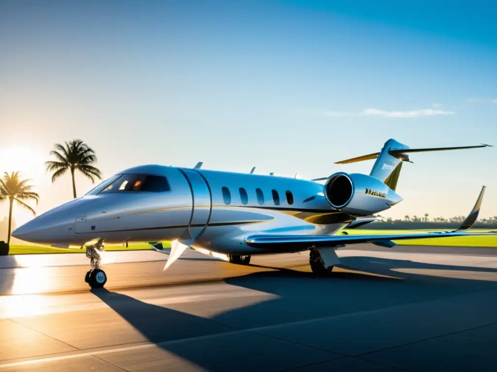 Jet privado de lujo en el tarmac: sofisticación y precisión Un elegante jet privado en el tarmac, rodeado de técnicos realizando chequeos previos al vuelo