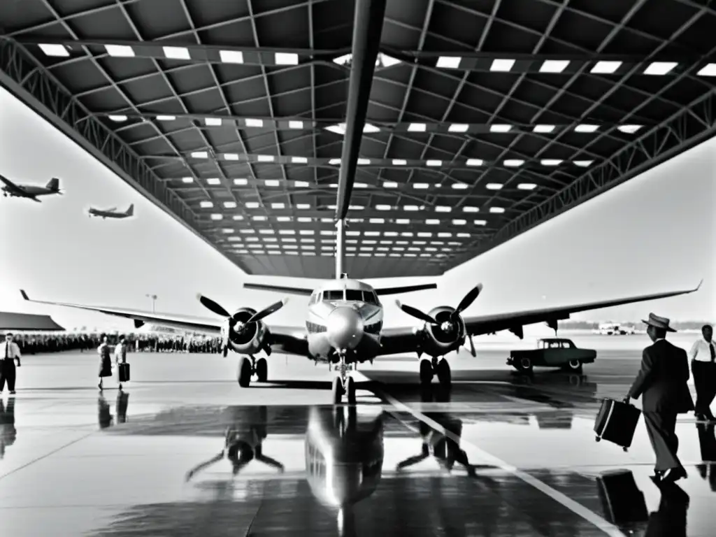 Emocionante historia del transporte aéreo en América Latina en los años 50, con aviones, carga y pasajeros en un bullicioso aeropuerto vintage