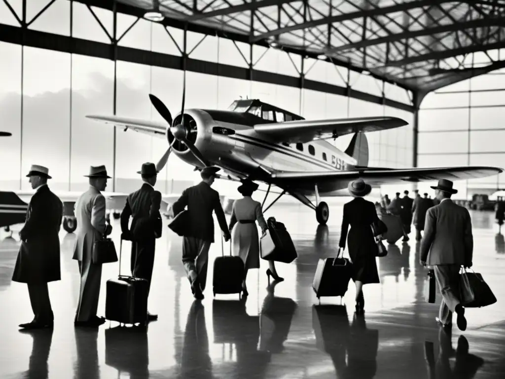 Emocionante imagen vintage de un bullicioso aeropuerto del siglo XX, capturando la historia de las líneas aéreas comerciales y el turismo