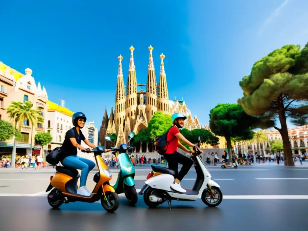 Un emocionante paseo en patinete eléctrico por las vibrantes calles de Barcelona, mostrando lo mejor de la movilidad urbana