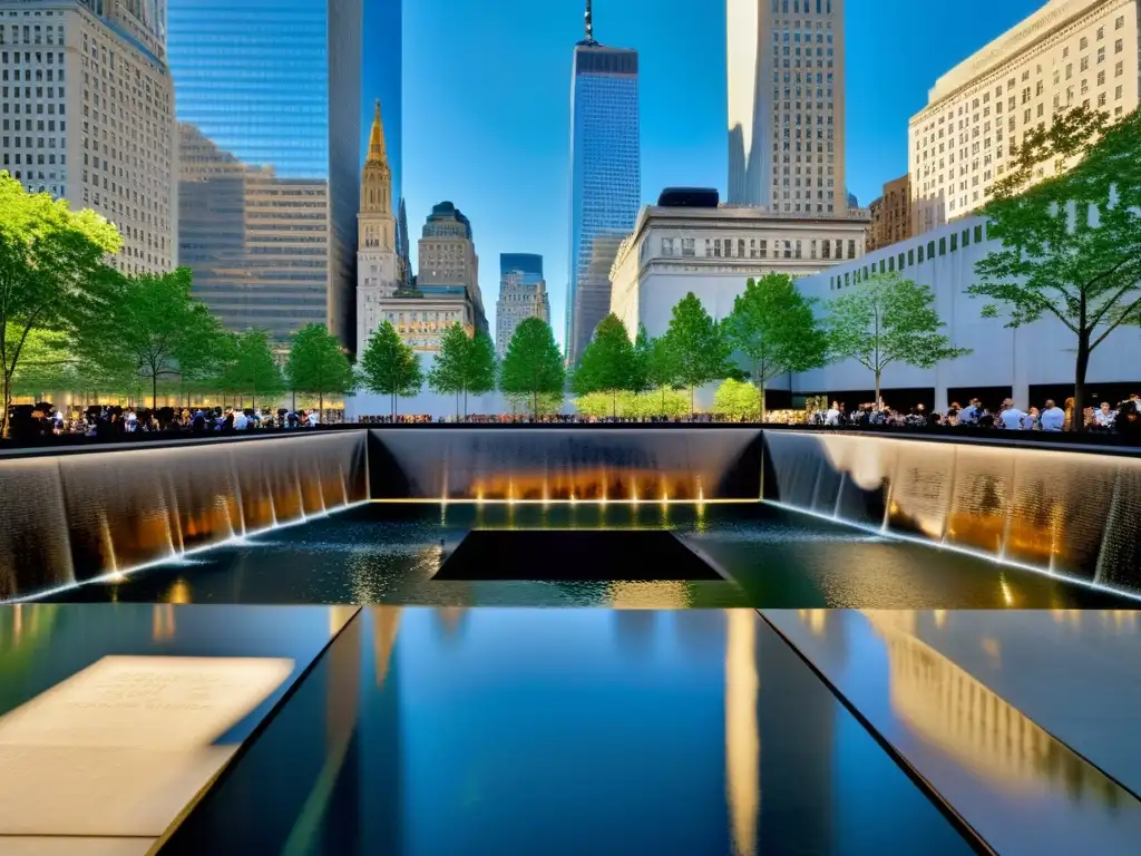 Emotivo memorial en Ground Zero, con reflejos en las piscinas