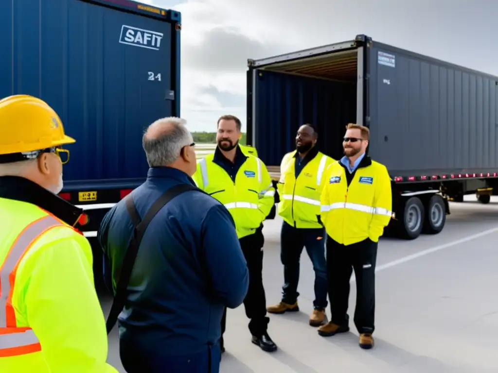 Entrenamiento práctico de seguridad en accidentes de transporte con instructores y conductores diversos en un ambiente profesional y realista