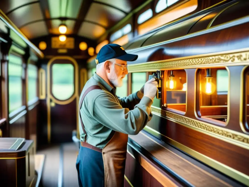 Equipo de artesanos restaurando con cuidado y precisión vagones de tren como museo