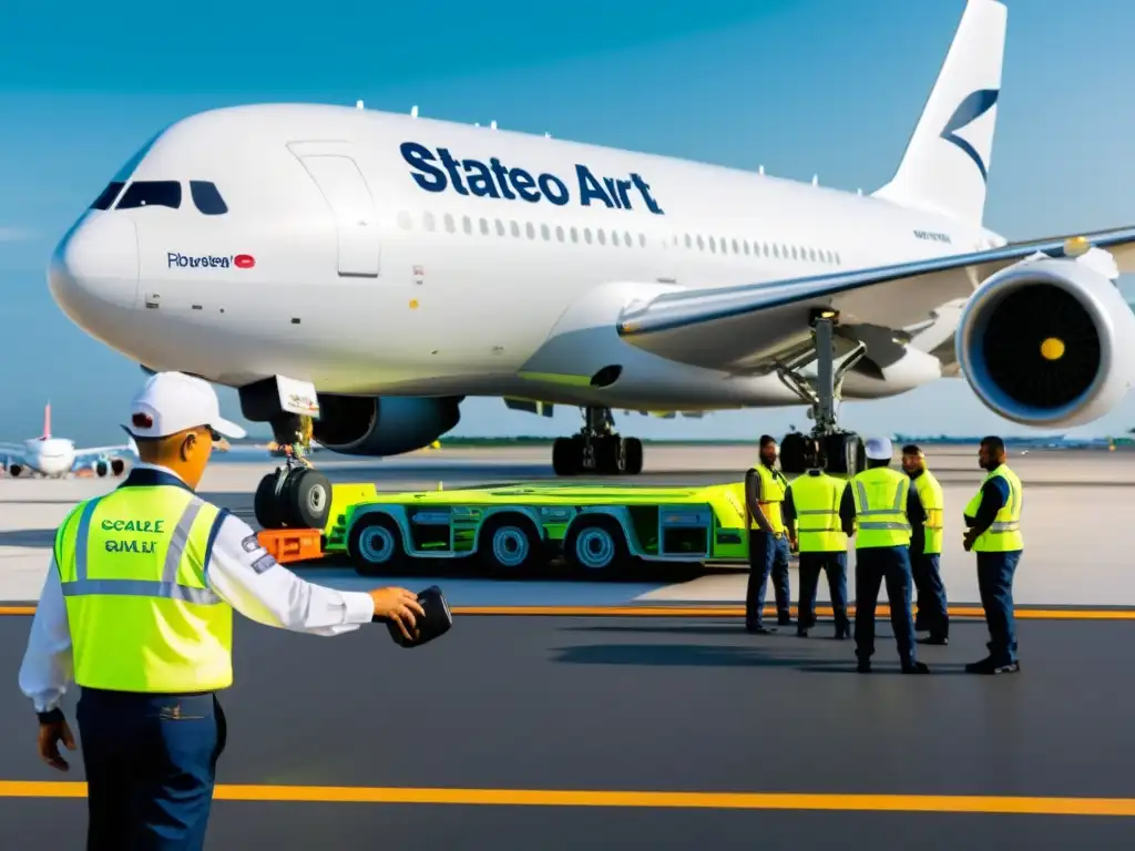 Un equipo de carga en un aeropuerto moderno muestra las balanzas para carga en aviación, con precisión y eficiencia