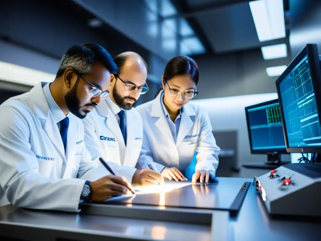 Un equipo de ingenieros y científicos analiza materiales sostenibles para la construcción de aeronaves en un laboratorio de alta tecnología