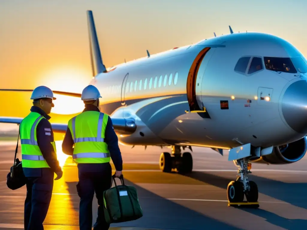 Inspección minuciosa de avión: expertos en acción Un equipo de ingenieros y técnicos inspecciona detalladamente un avión en la pista, garantizando la seguridad y evaluando riesgos con precisión