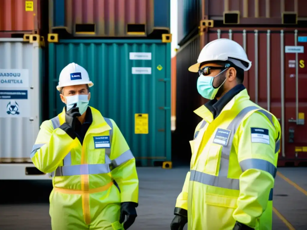 Un equipo de materiales peligrosos inspecciona minuciosamente contenedores de químicos peligrosos en un puerto