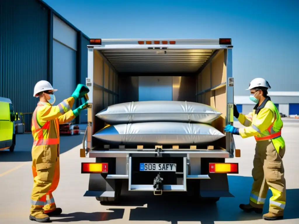 Equipo protegido carga materiales peligrosos en vehículo especial