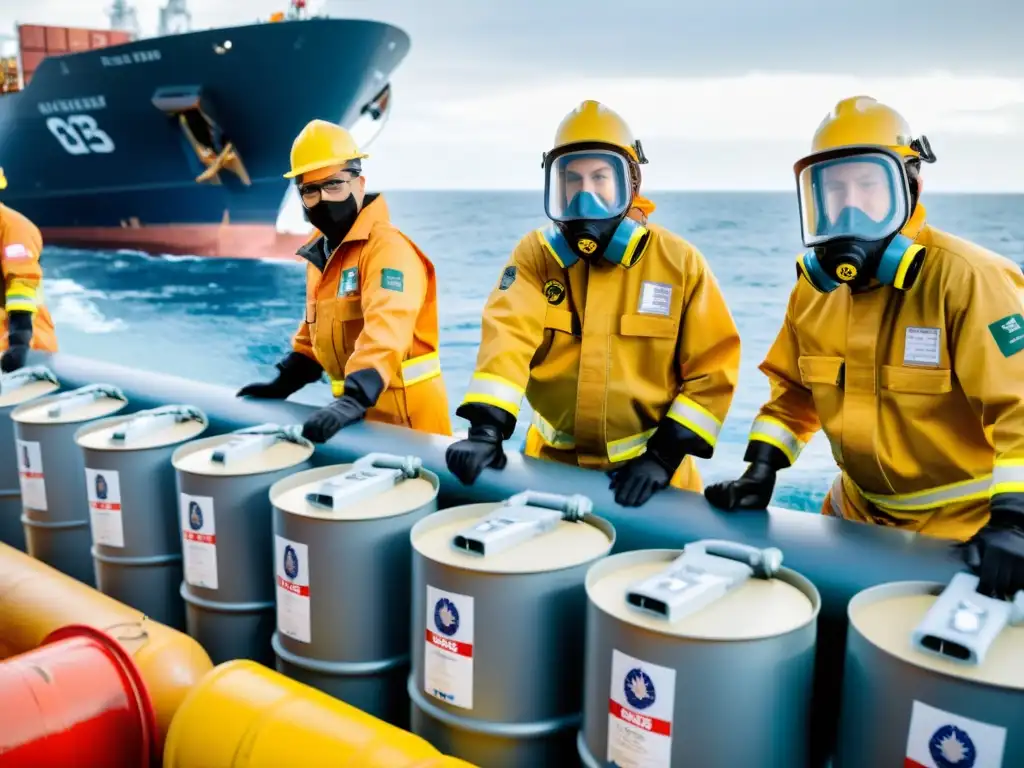 Equipos de seguridad en ejercicio de protocolos seguridad transporte marítimo en el mar