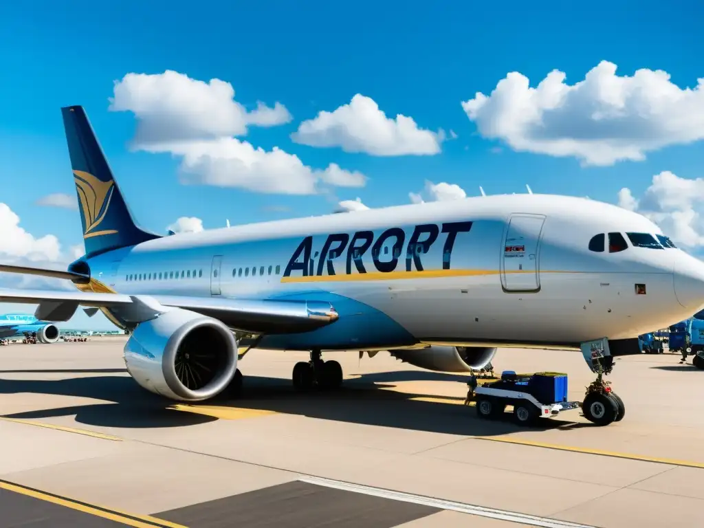 Una escena bulliciosa y dinámica en un aeropuerto con aviones comerciales, de carga y privados