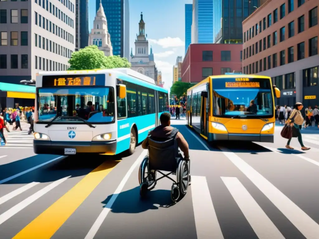 Escena urbana con transporte accesible y diversidad