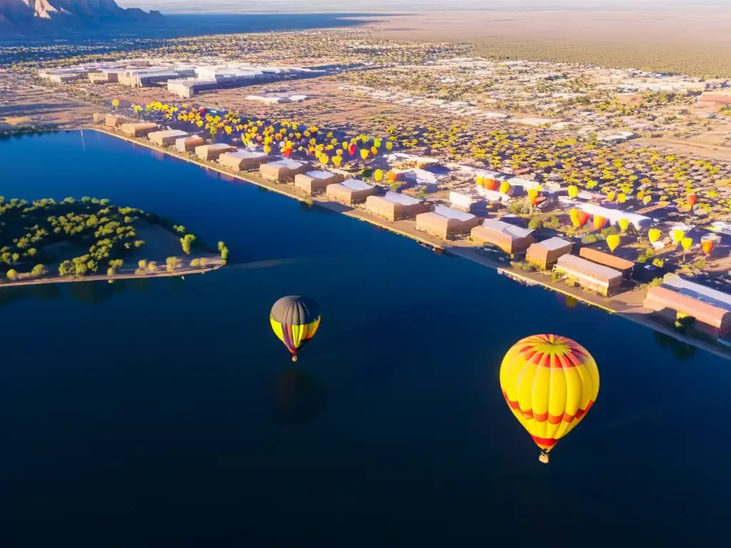 Un espectáculo mágico de globos aerostáticos en el festival de Albuquerque, visto desde el cielo