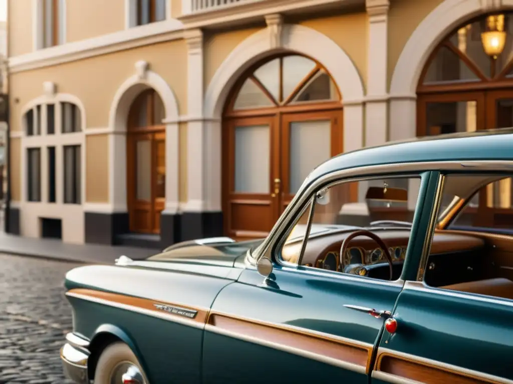 Espejo retrovisor cromado de un coche vintage bajo la luz del sol, capturando la evolución de los espejos retrovisores en vehículos