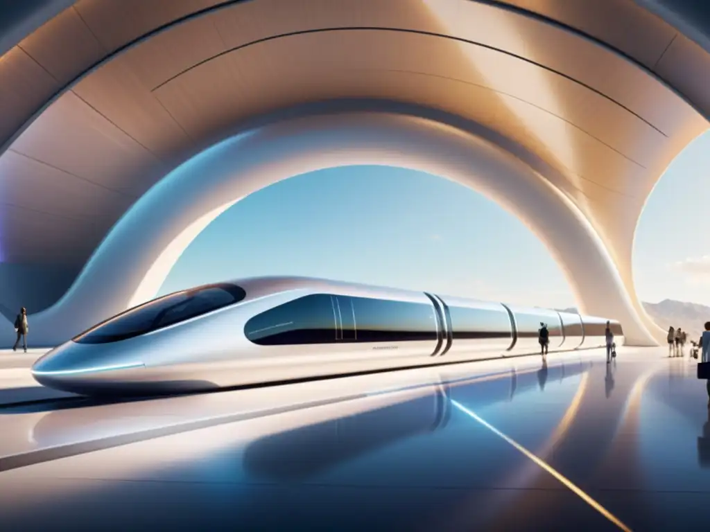 Estaciones de Hyperloop tecnología única: Futurista y eficiente, con diseño minimalista y avanzada integración tecnológica