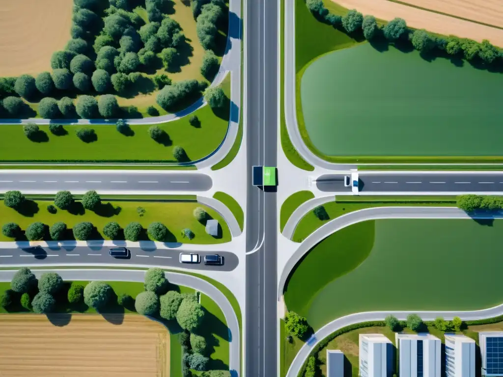Distribución estratégica de estaciones de carga eléctrica a lo largo de la carretera, integradas armoniosamente en el paisaje