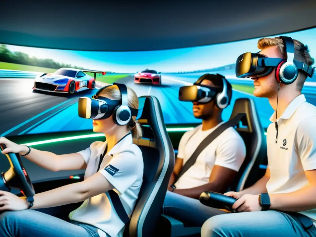 Estudiantes usando VR para estudiar la dinámica vehicular en un juego de carreras