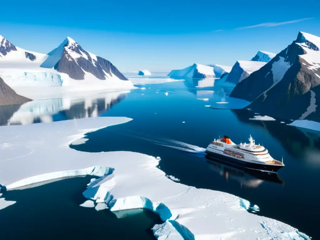 Una expedición de lujo al Ártico navega entre glaciares y montañas nevadas, en contraste con la belleza y fragilidad del entorno