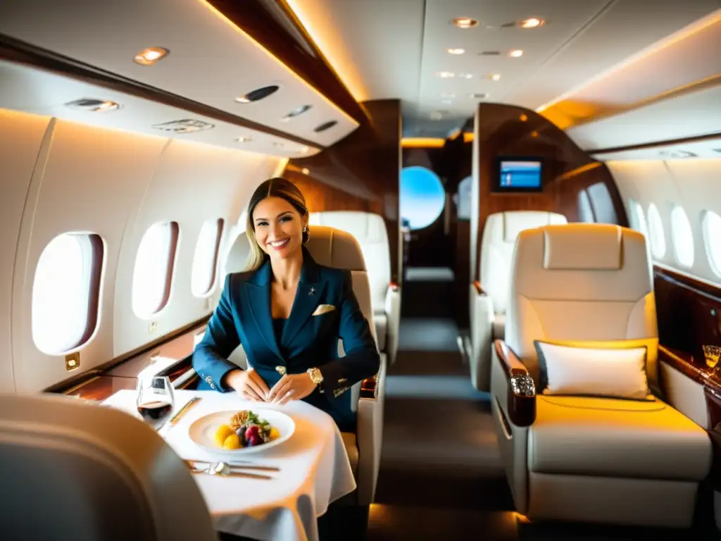 Experiencia exclusiva en jets privados: lujoso interior con servicios impecables y vistas impresionantes