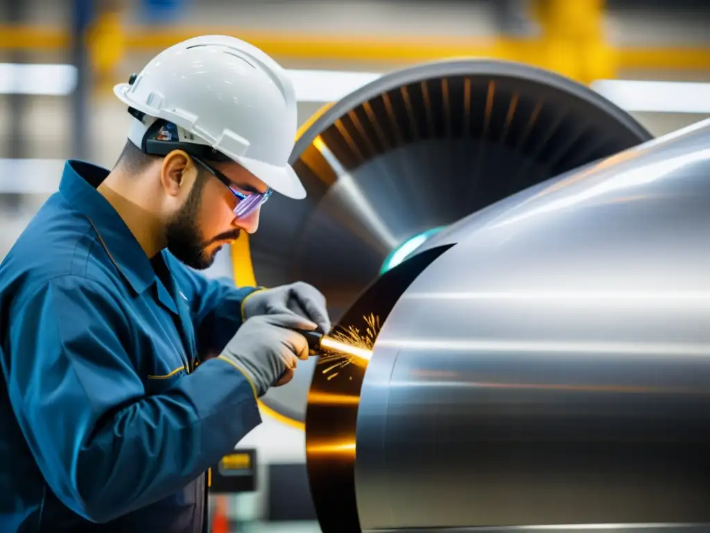 Expertos trabajan con precisión en la fabricación de aviones, utilizando herramientas clave en una planta de alta tecnología