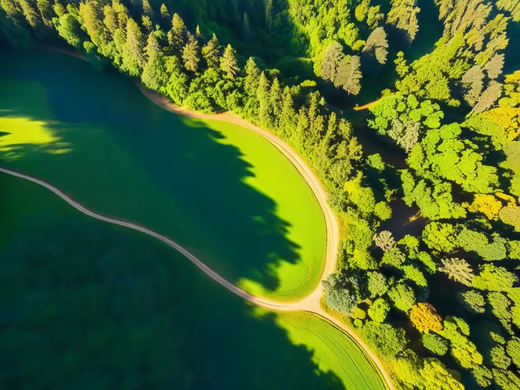 Exuberante bosque verde con senderos y excursionistas, resaltando alternativas sostenibles a los vehículos todoterreno