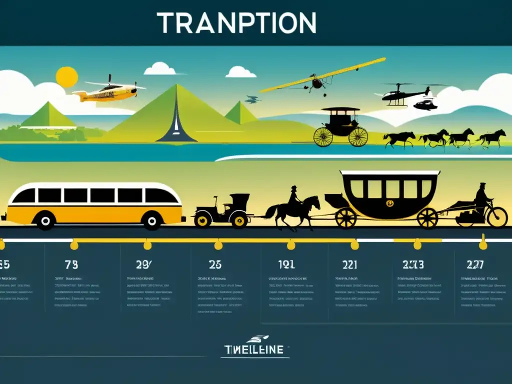 Una fascinante línea de tiempo muestra la evolución de innovaciones tecnológicas en medios de transporte, desde antiguos hasta modernos avances como coches eléctricos y drones