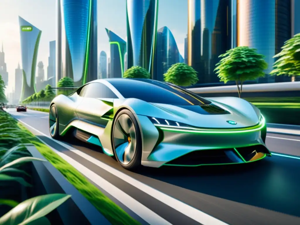Futurista ciudad con vehículos propulsión alternativa