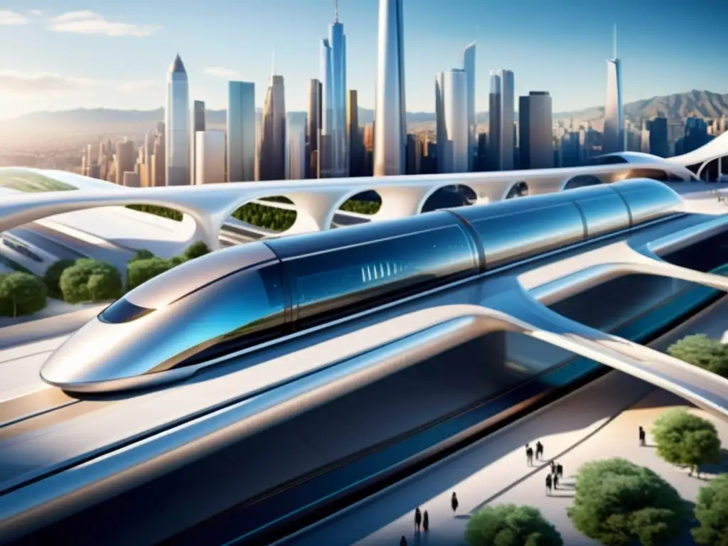 Estación futurista de Hyperloop integrada en la ciudad, resaltando regulaciones legales para Hyperloop