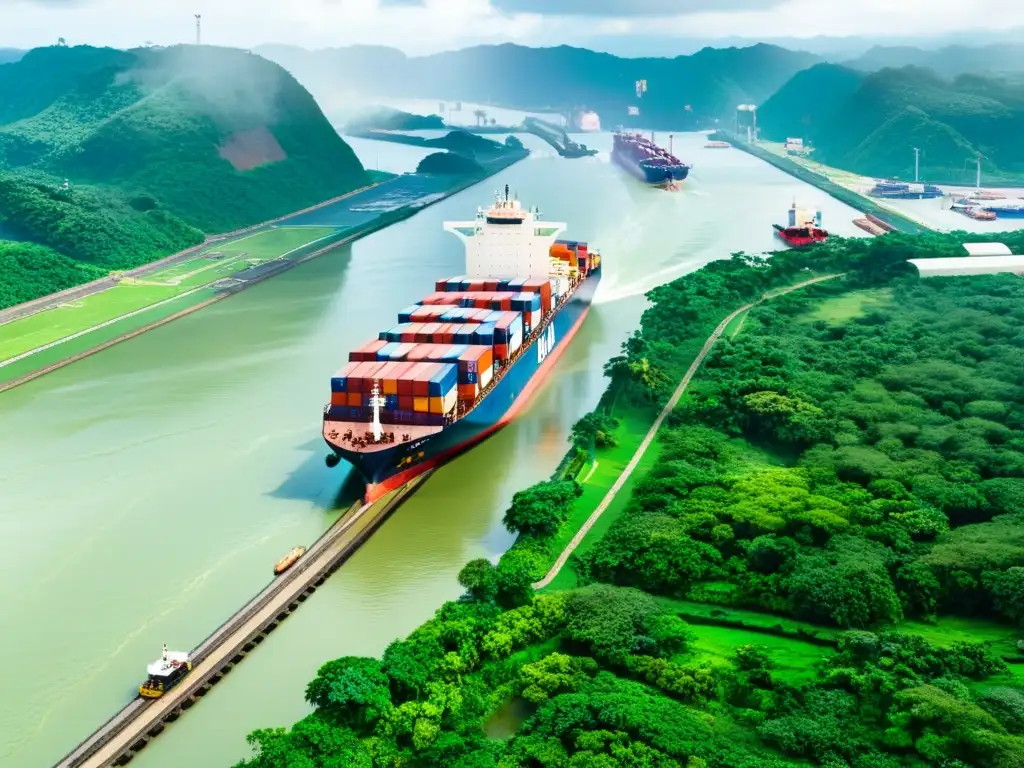 Un gigantesco buque atraviesa el Canal de Panamá, mostrando el impacto económico de esta vía vital en el comercio global