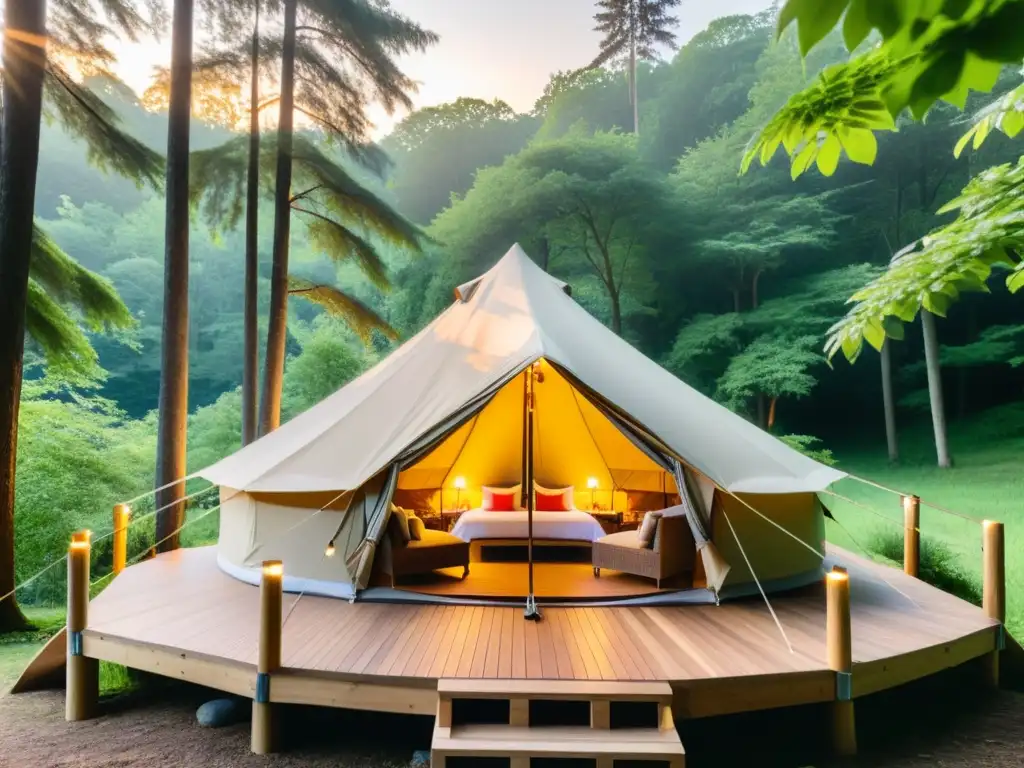 Glamping de alta gama en medio de la naturaleza, con glamour y encanto en un bosque exuberante