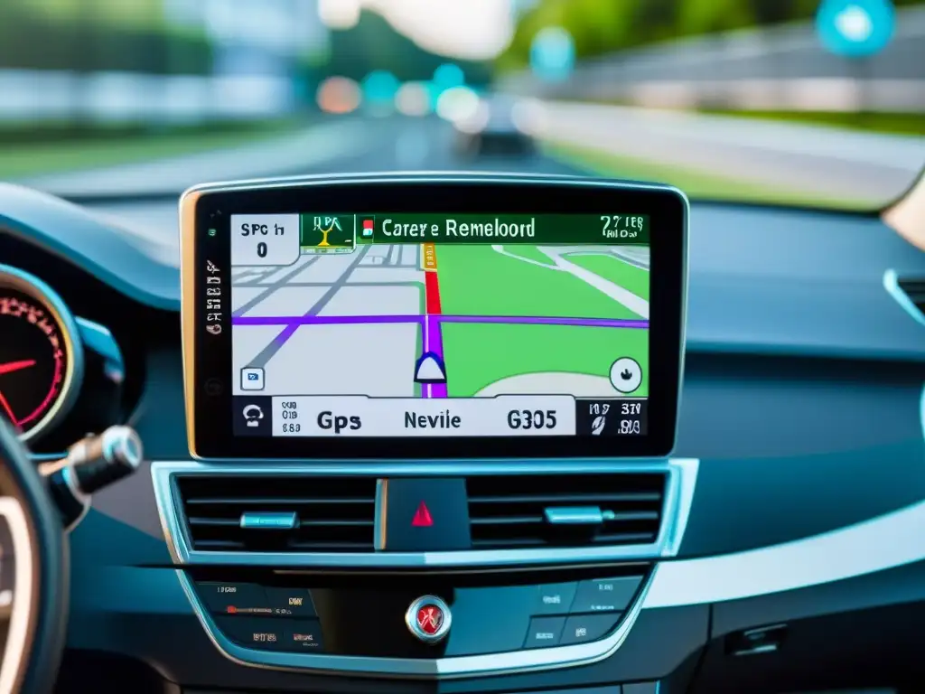 Un GPS de última generación en el tablero del coche, con mapas detallados y funciones innovadoras