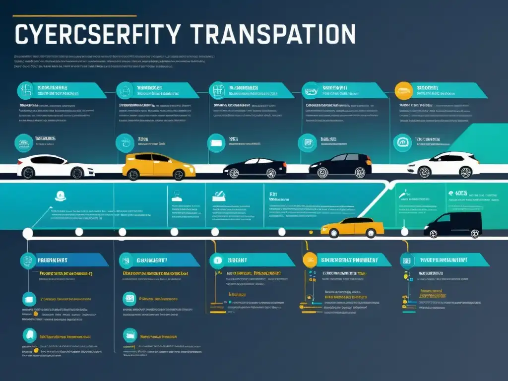 Gráfico de línea temporal de ciberseguridad en transporte internacional con hitos y avances tecnológicos