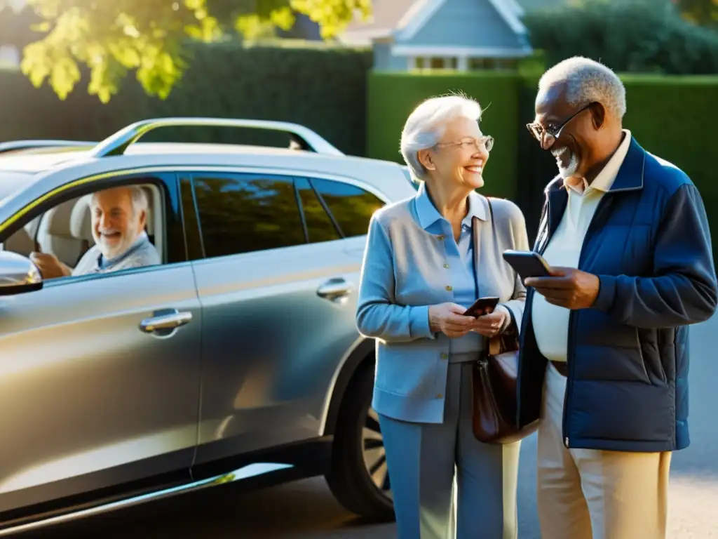 Un grupo de personas mayores disfruta de un día soleado con servicios especiales de car sharing para la tercera edad