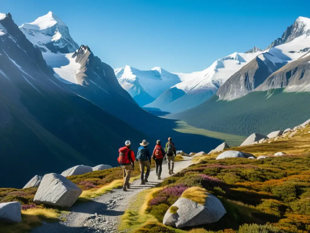 Grupo en tour privado explorando un paisaje remoto de montañas nevadas