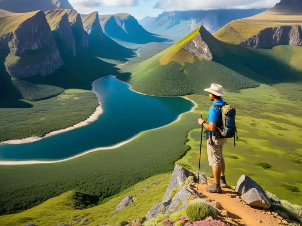 Un guía con un grupo en un paisaje remoto, transmitiendo conocimiento mientras exploran