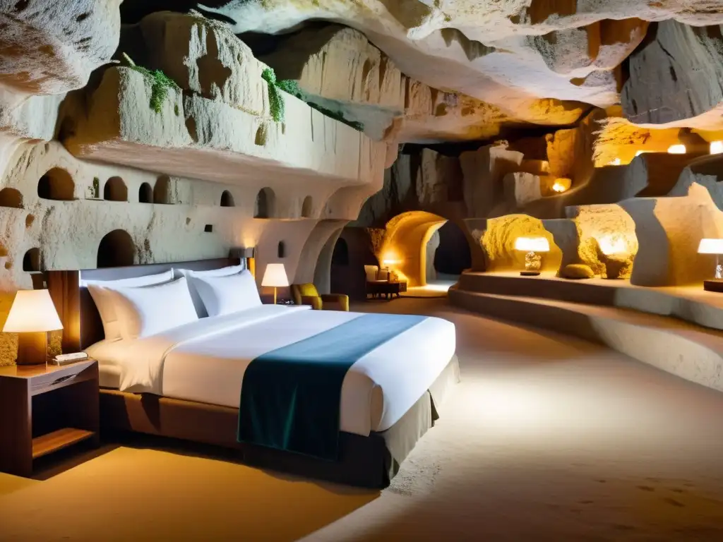 Hoteles subterráneos de lujo: Opulento alojamiento en una cueva natural, con lujosas comodidades y la belleza cruda de las paredes de la cueva