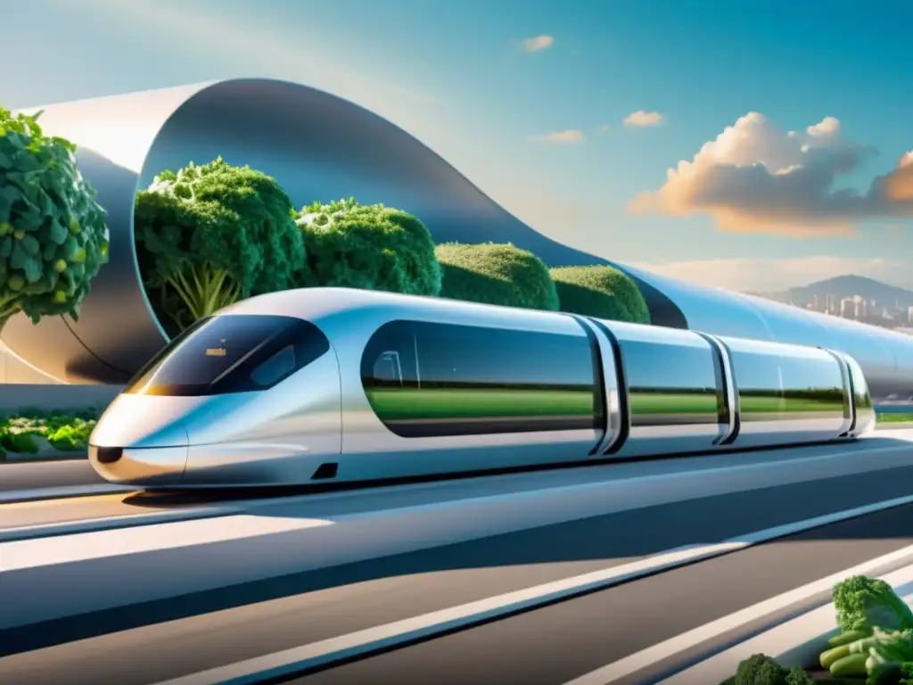 Hyperloop adaptado para necesidades específicas: pod futurista transporta productos perecederos en un entorno urbano bullicioso