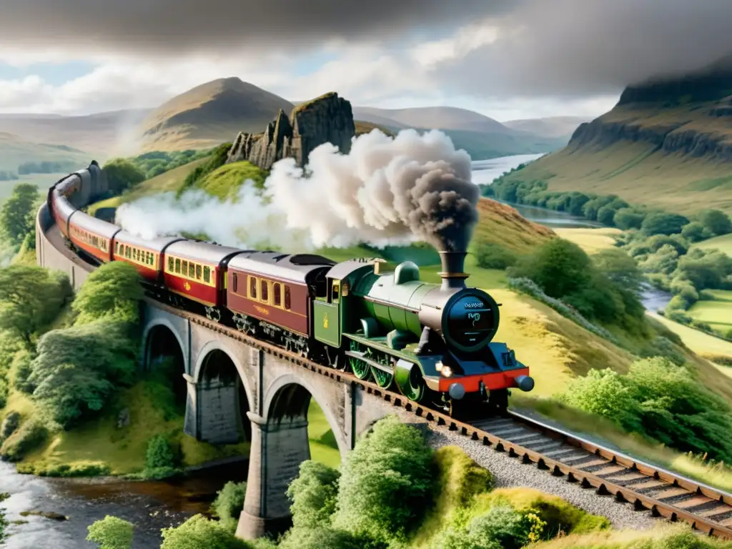 El icónico Hogwarts Express recorre los pintorescos Highlands escoceses, con su vapor característico y el paisaje exuberante de fondo