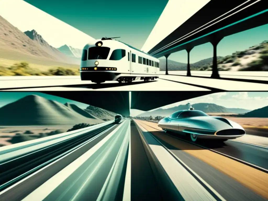 Evolución del transporte cinematográfico: tren clásico vs Iconos transporte cine clásico moderno: Contraste entre tren clásico y coche volador en el cine, evolución visual del viaje