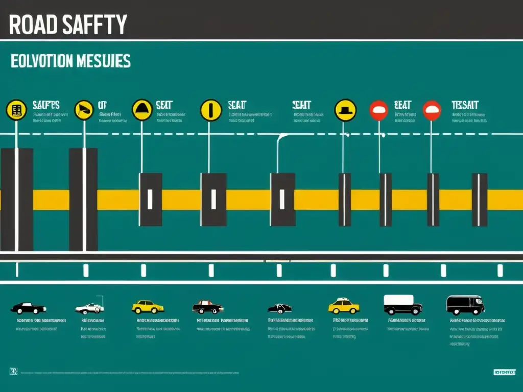 Imagen documental de avances en seguridad vial protegiendo a los usuarios a lo largo del tiempo, desde vehículos vintage hasta tecnologías modernas